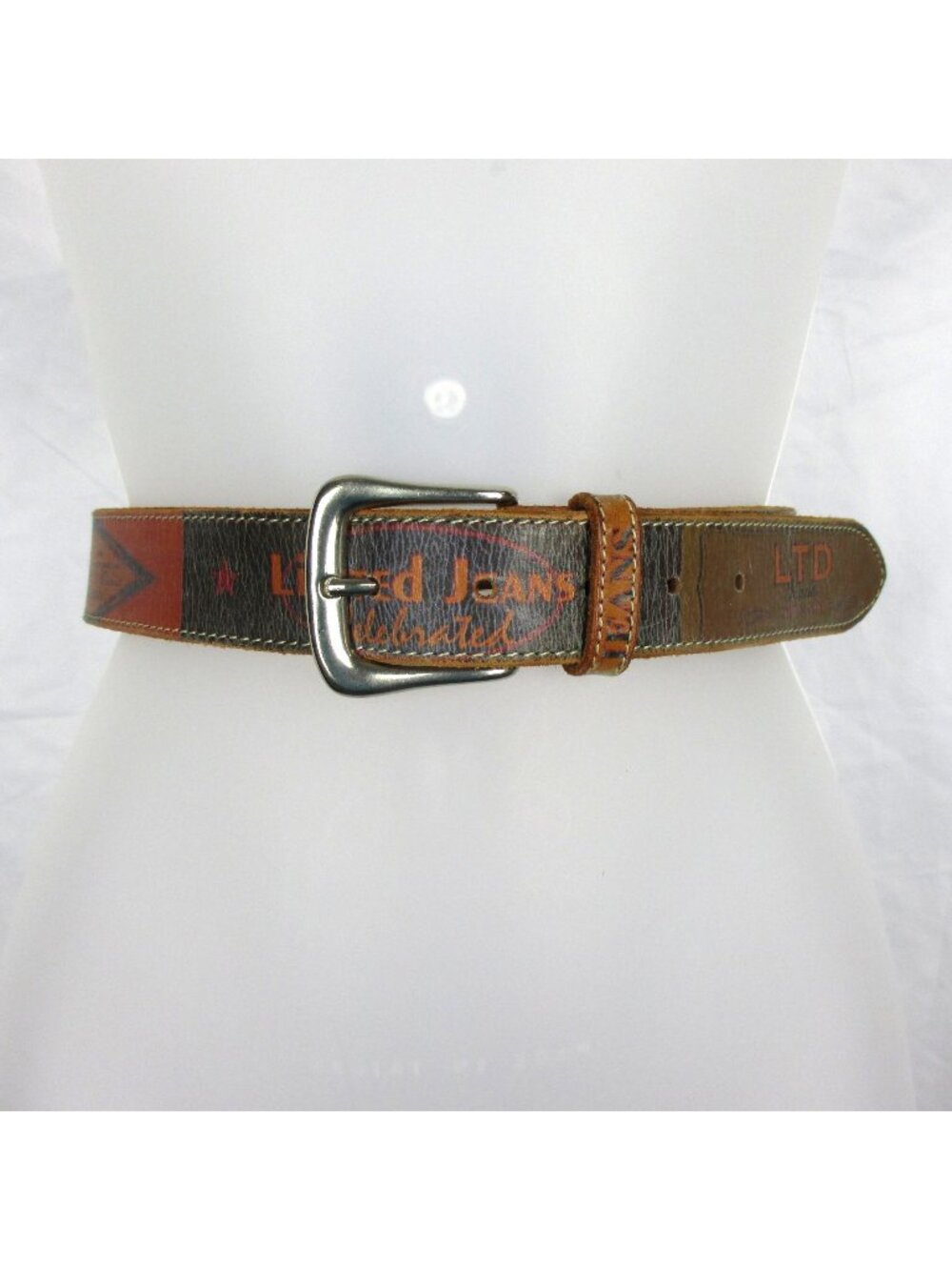 Vintage The Limited Jeans 1963 Genuine Leather Belt Silver buckle size M 90's